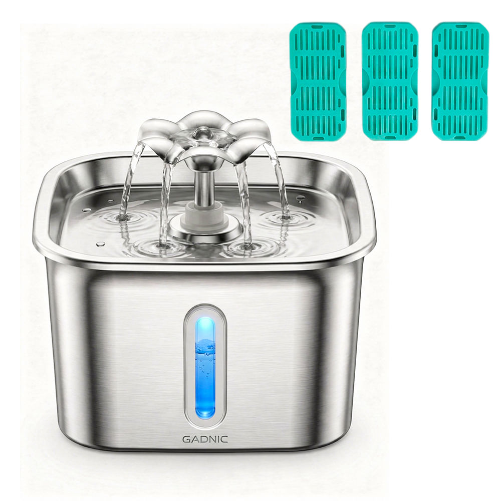 Bebedero Para Mascotas Gadnic Acero Inoxidable 304 Luz Led Agua Recirculante
