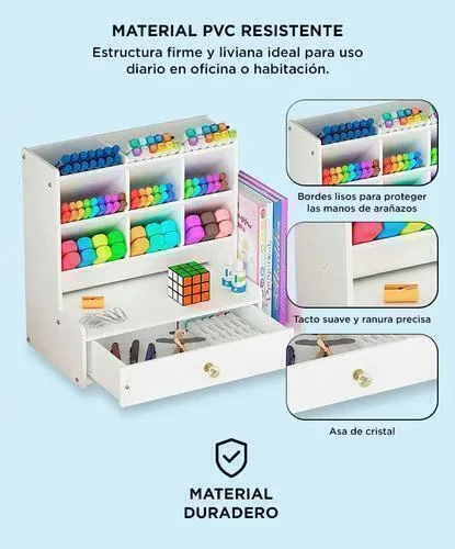 Organizador de Escritorio con Cajonera Blanco Multi Compartimientos y Estantes Laterales Gadnic