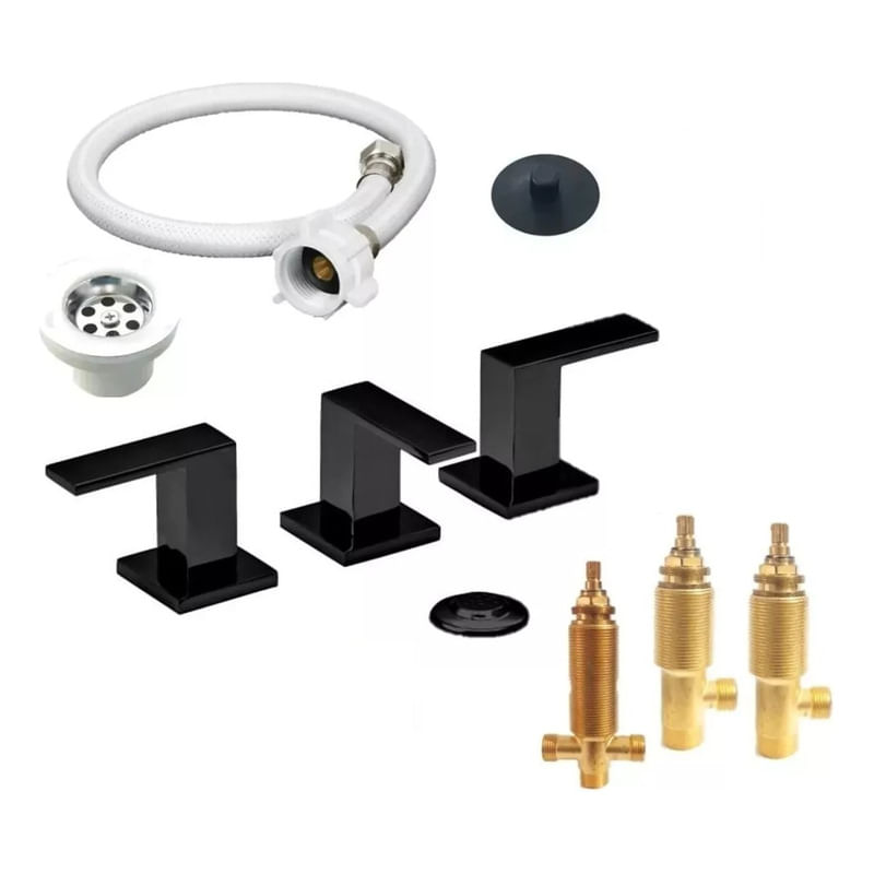 Griferia Bano Bidet Con Transferencia Piazza Black + Acc