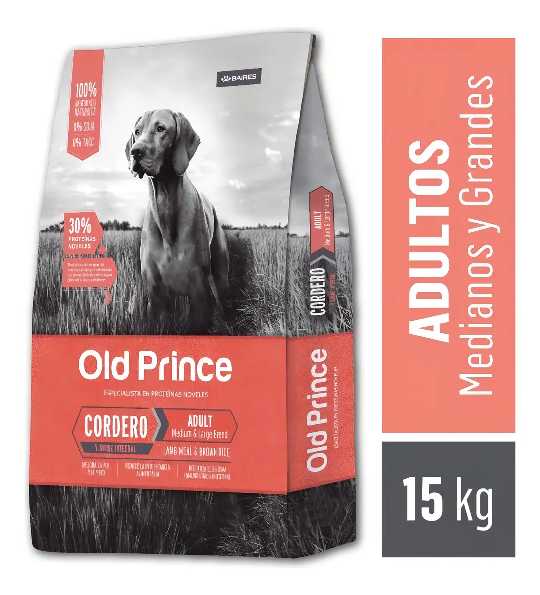 Alimento Old Prince novel para perro adulto sabor cordero y arroz en bolsa de 15 kg
