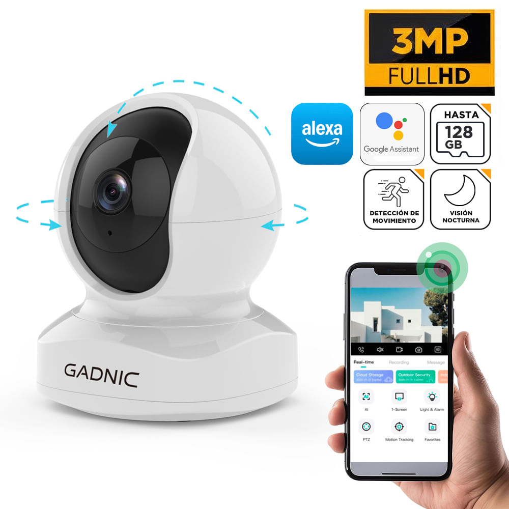 Cámara De Seguridad Gadnic SX9-Pro WiFi Interior Visión Nocturna 360 Control Por App Full HD 3MP