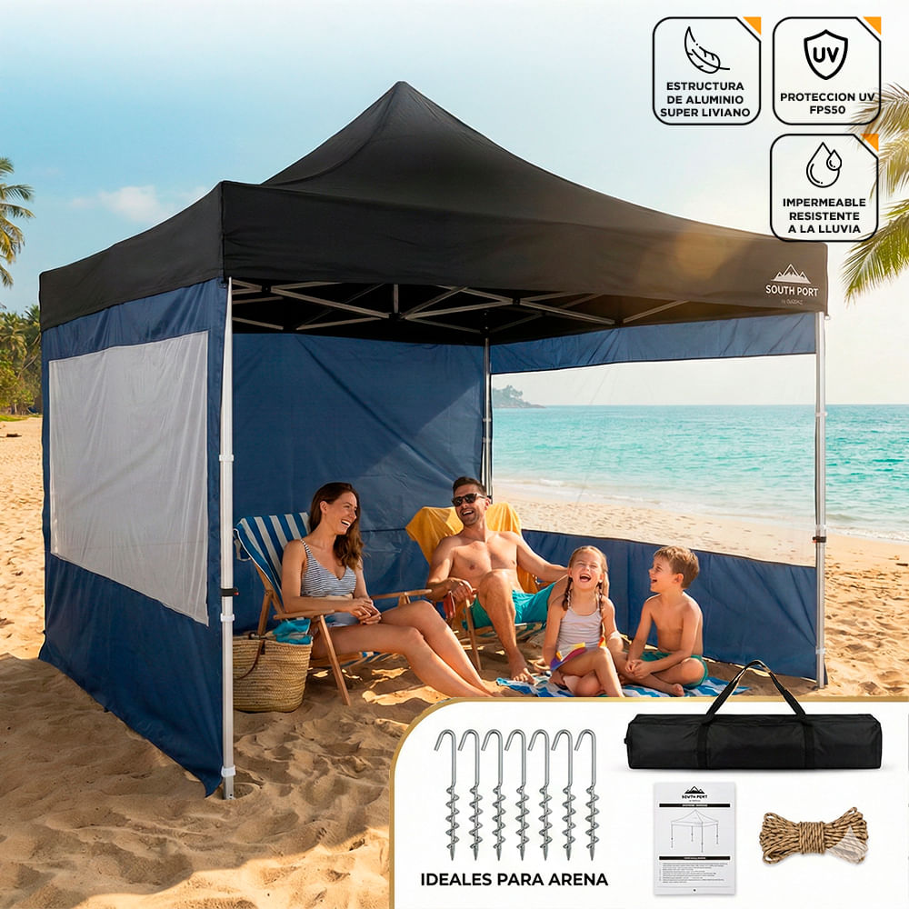 Gazebo Plegable South Port By Gadnic Aluminum 3x3 Aluminio Con Paredes Carpa