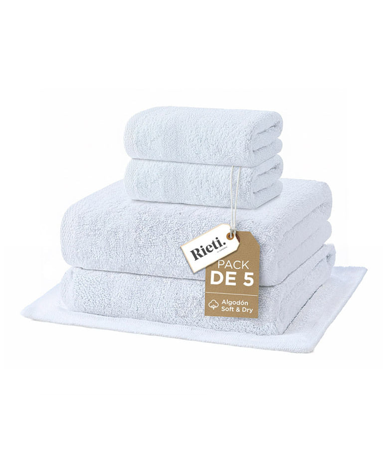 Set x5 Toallas Rieti By Gadnic 100 Algodón Premium Blancas Toalla Toallón Toalla De Piso