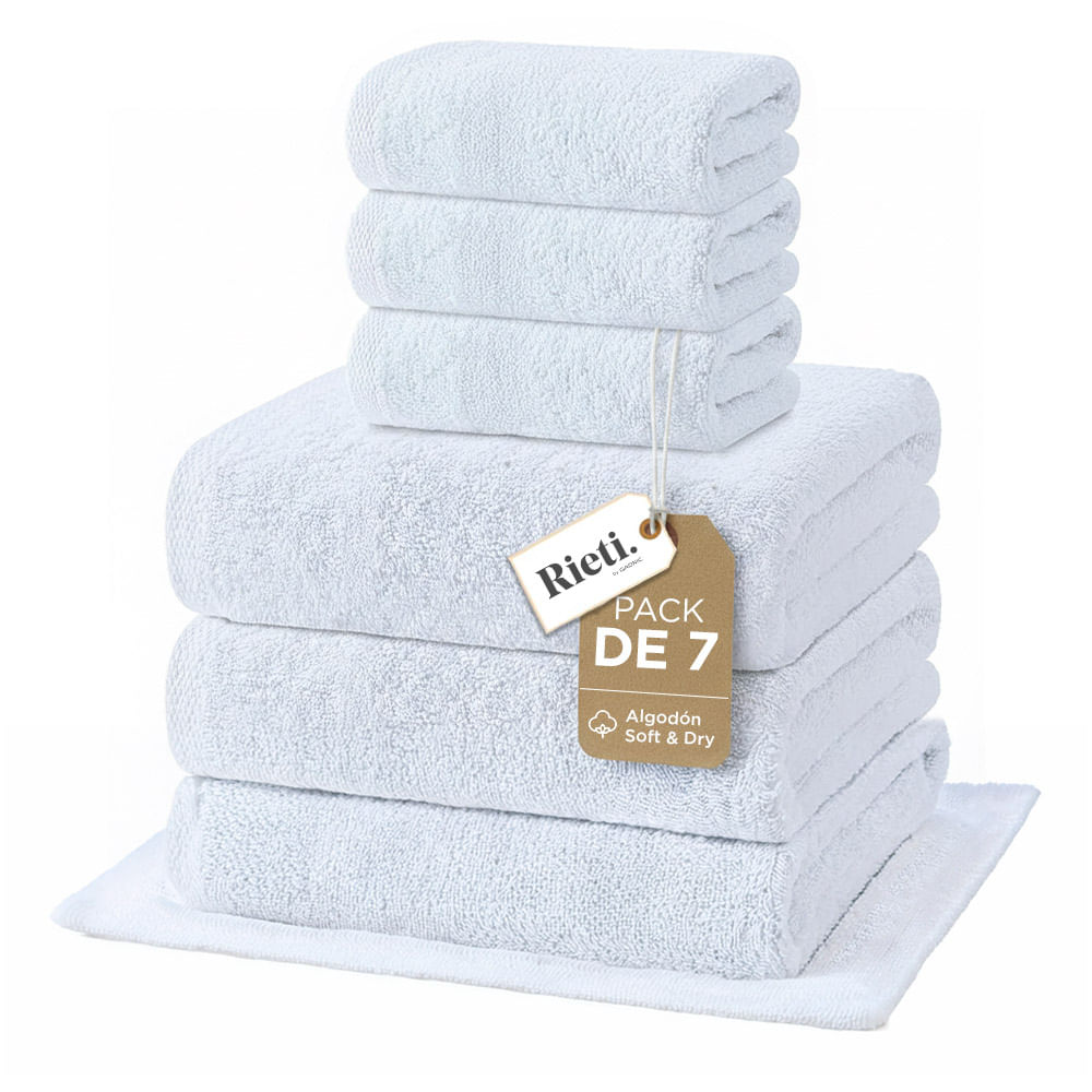 Set x7 Toallas Rieti By Gadnic 80 Algodón 20 Poliéster Premium Blancas Toalla Toallón
