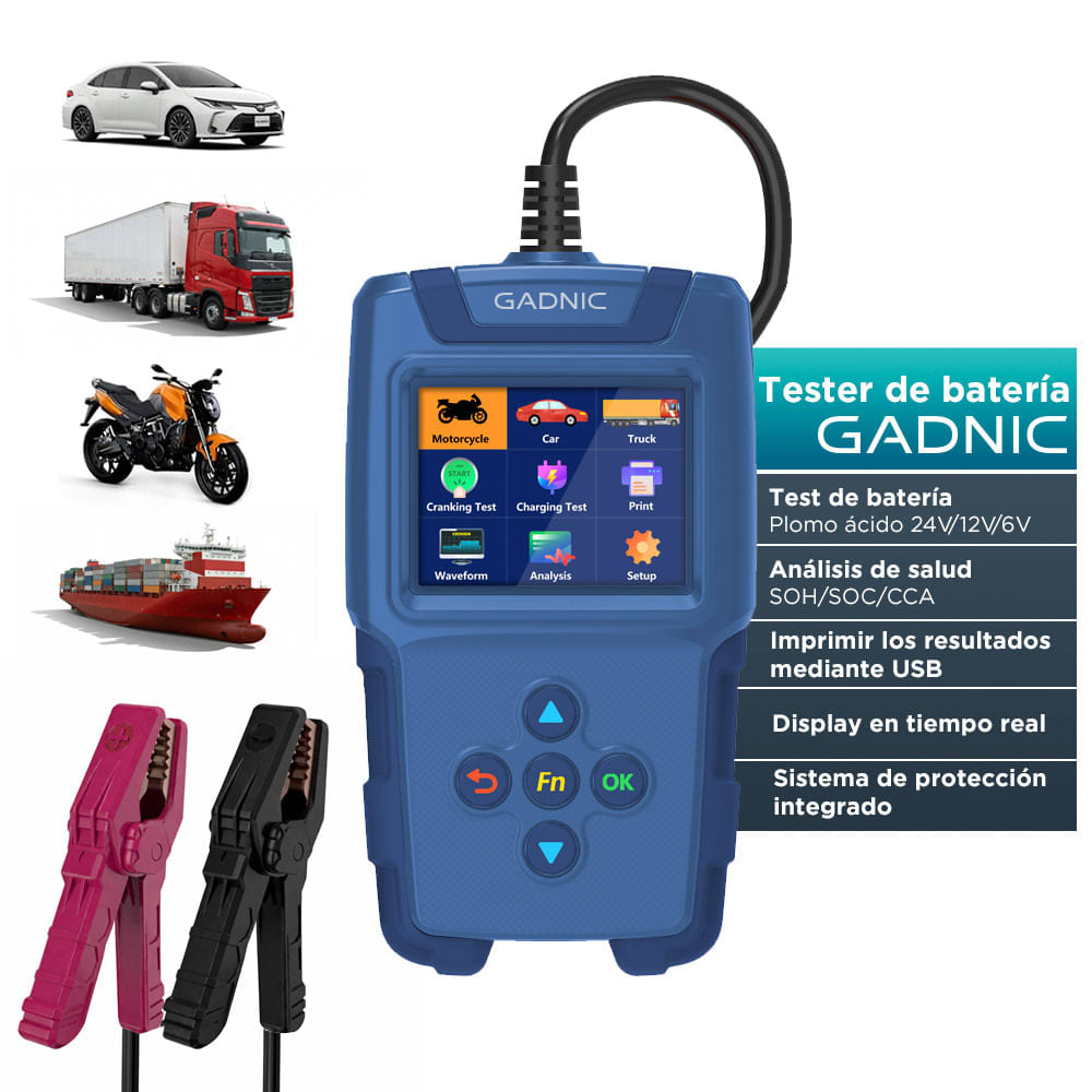 Tester de Arranque Analizador de Batería VETRA By Gadnic 24V 12V 6V Diagnóstico Completo