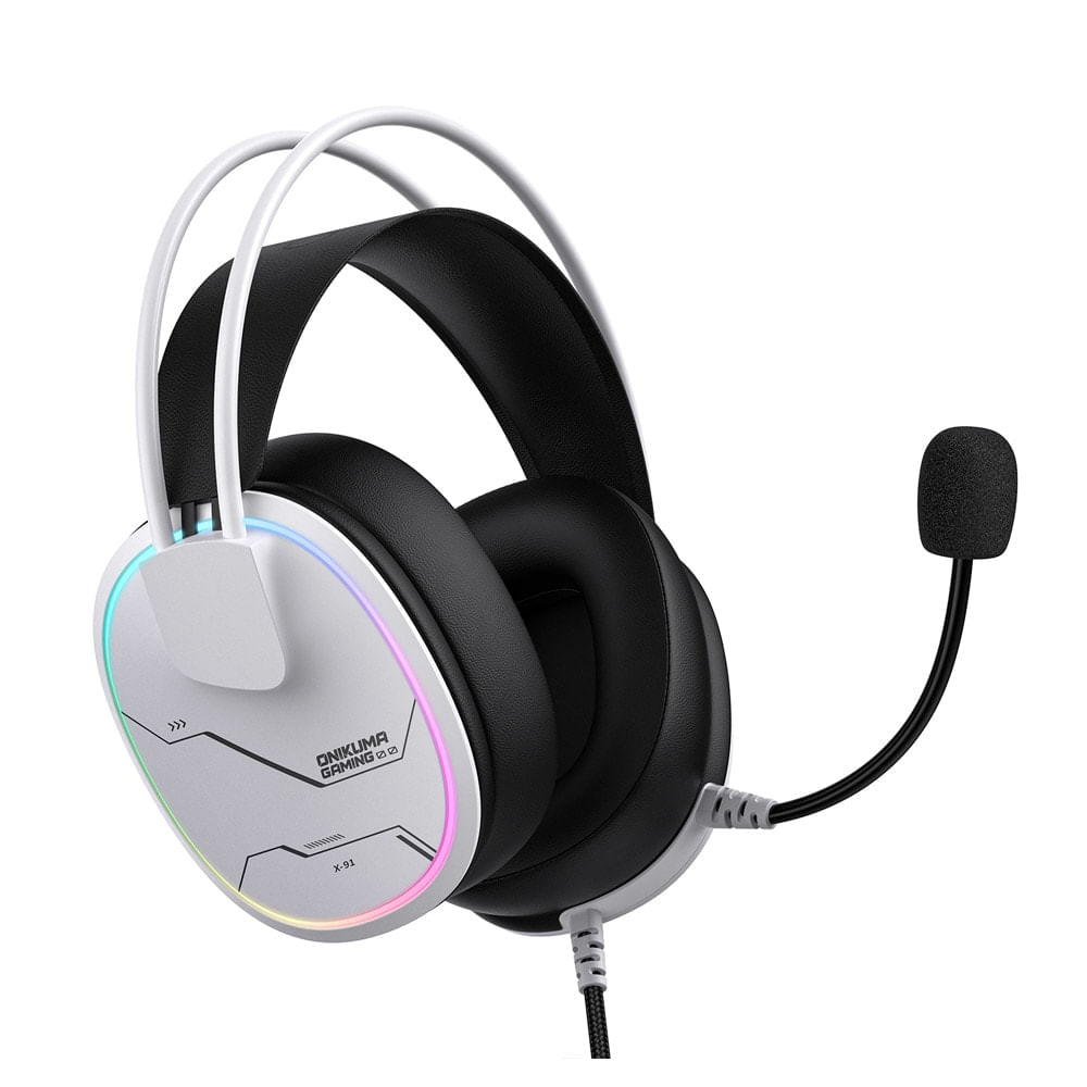 Auricular Gamer Onikuma X91 Micrófono Flexible HD Luz RGB Blanco