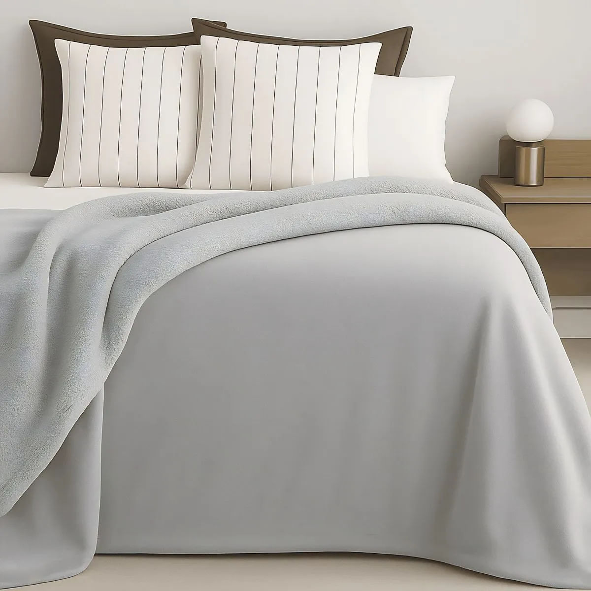 Frazada Doble Flannel Con Corderito Catana Home King Liso 4 Kg Gris