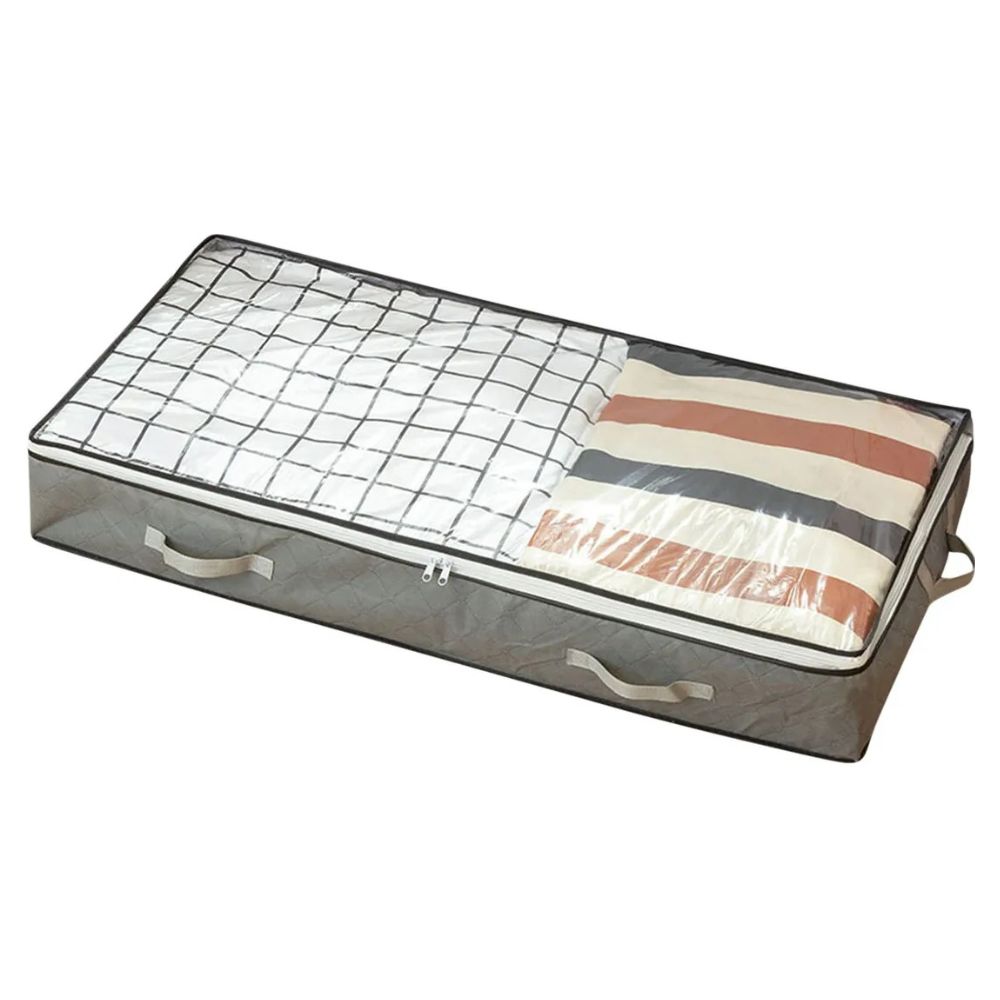Organizador De Ropa Bajo Cama Grande Tela PVC Doble Cierre Color Gris