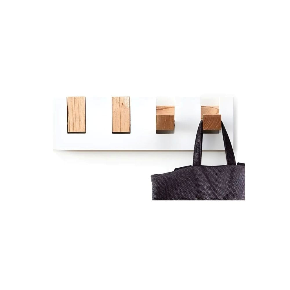 Perchero De Pared Madera Laqueada 4 Perchas Diseño Nórdico Color Blanco y Paraíso