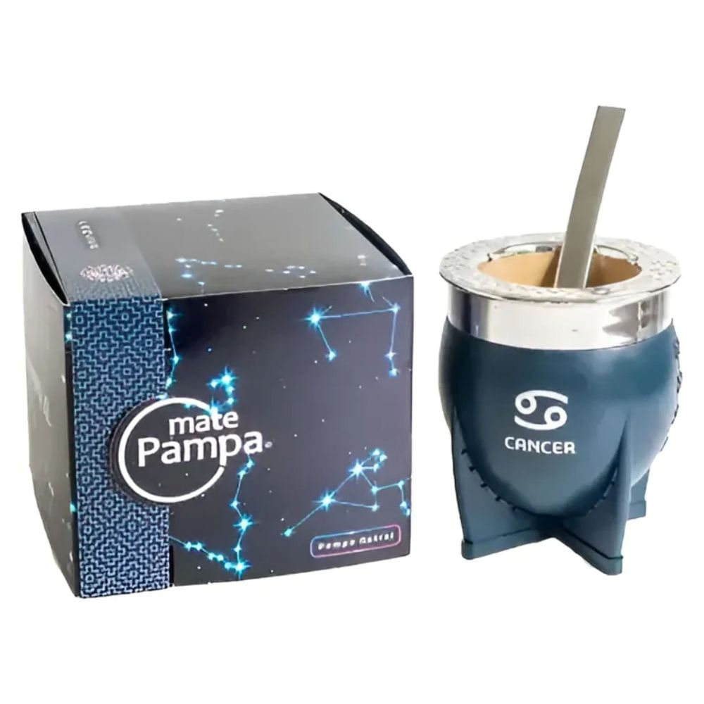 Mate Pampa Imperial Xl Astral Signos Del Zodiaco + Bombilla Color Azul Petróleo Cáncer