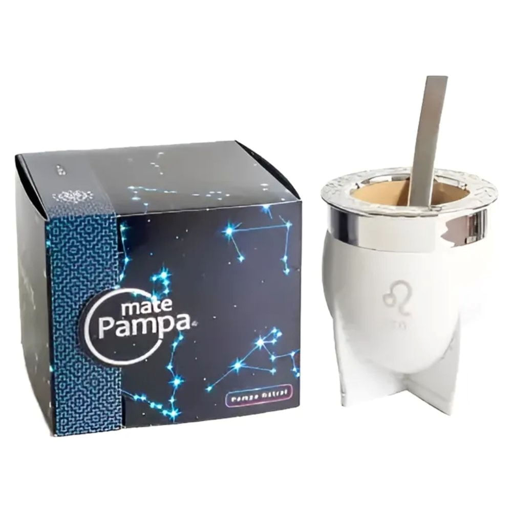 Mate Pampa Imperial Xl Astral Signos Del Zodiaco + Bombilla Color Blanco Leo