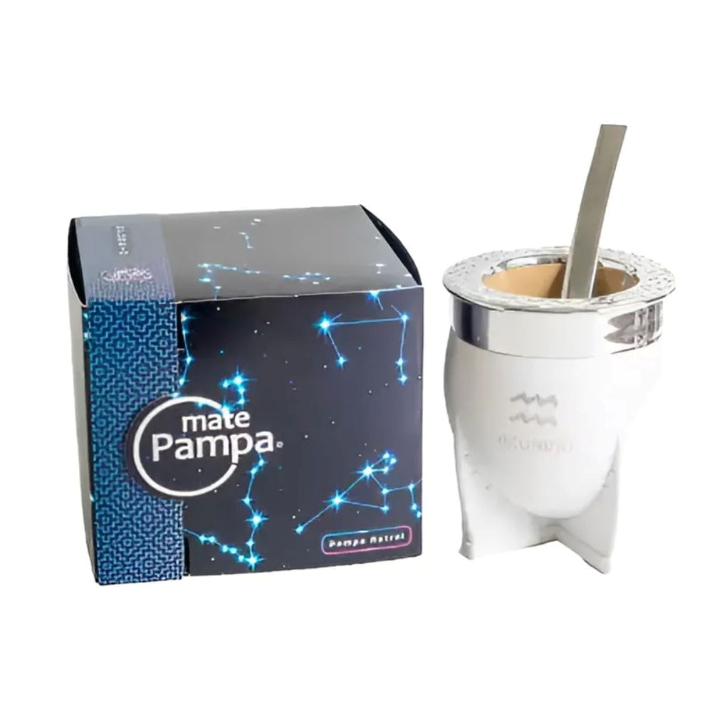 Mate Pampa Imperial Xl Astral Signos Del Zodiaco + Bombilla Acuario Color Blanco