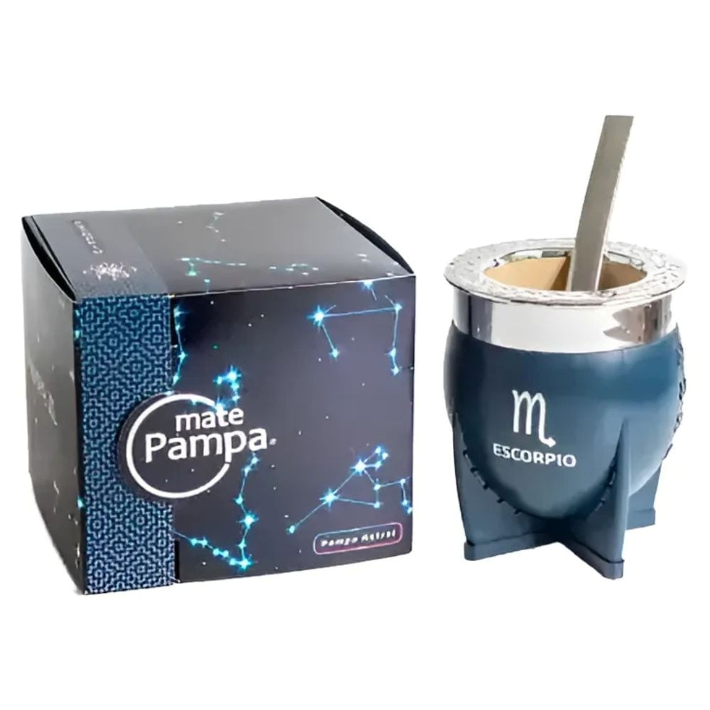 Mate Pampa Imperial Xl Astral Signos Del Zodiaco + Bombilla Color Azul Petróleo Escorpio