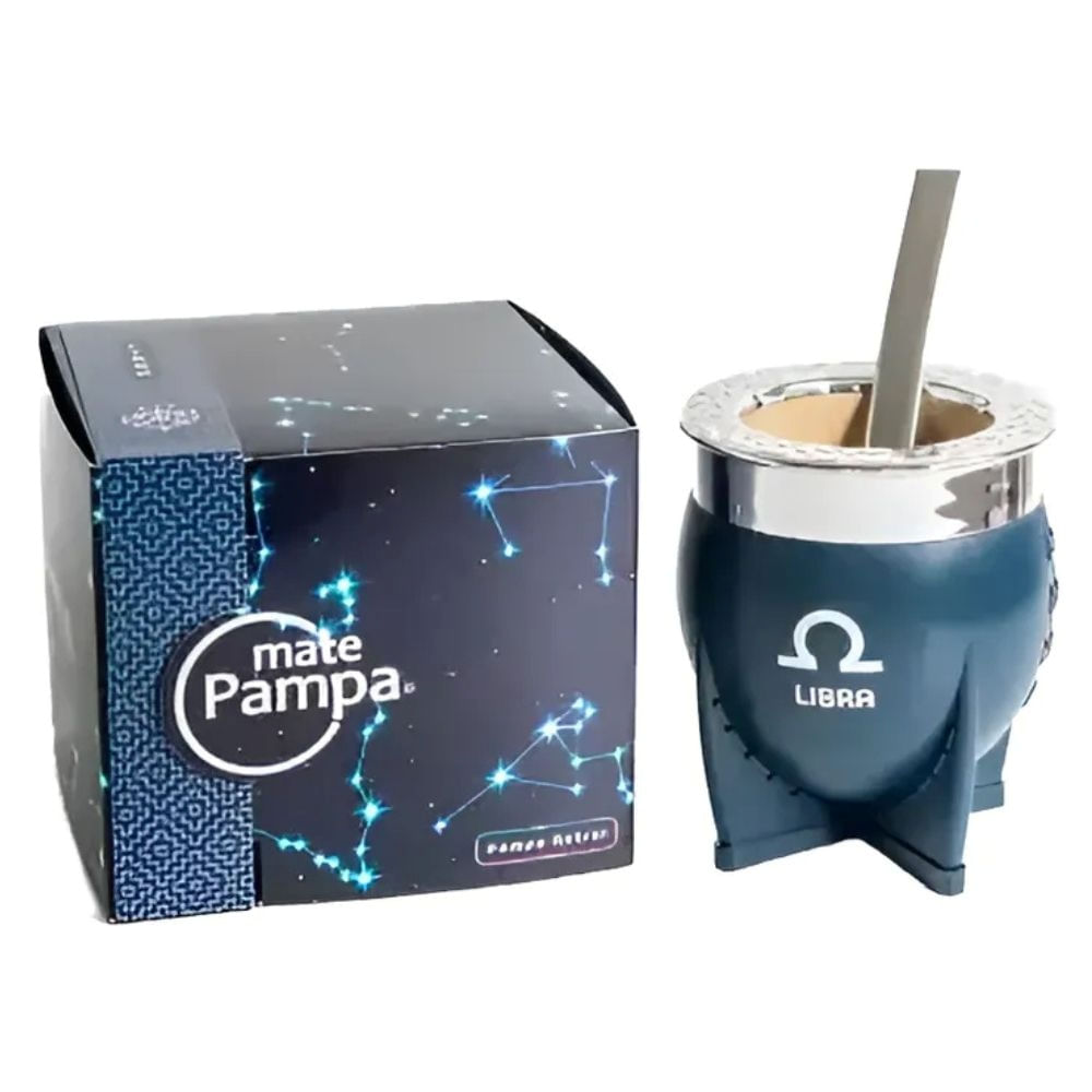 Mate Pampa Imperial Xl Astral Signos Del Zodiaco + Bombilla Color Azul Petróleo Libra