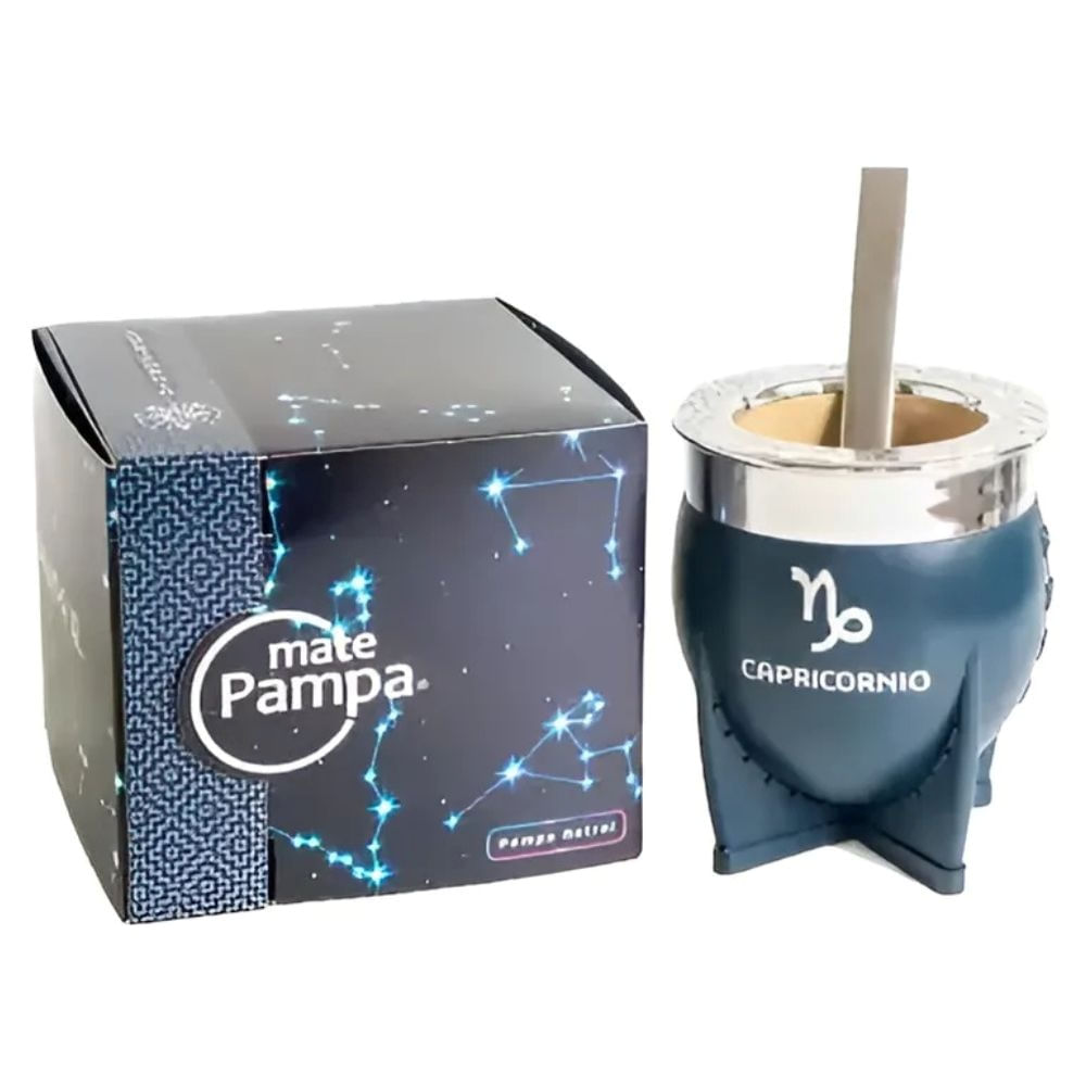 Mate Pampa Imperial Xl Astral Signos Del Zodiaco + Bombilla Color Azul Petróleo Capricornio