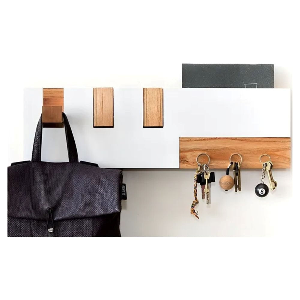 Perchero De Madera Y Portallave De Pared Laqueada Nordico Blanco Paraíso