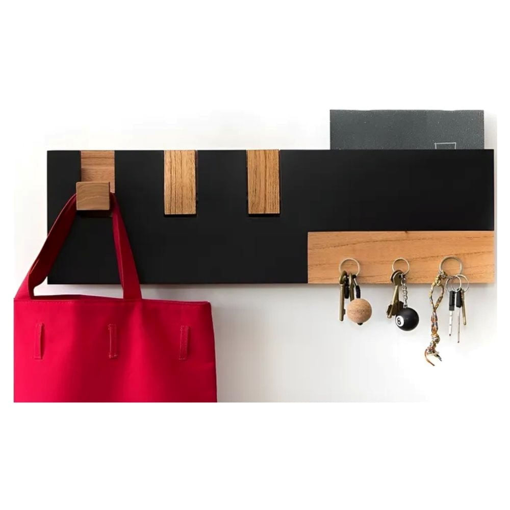Perchero De Madera Y Portallave De Pared Laqueada Nordico Negro Y Paraíso