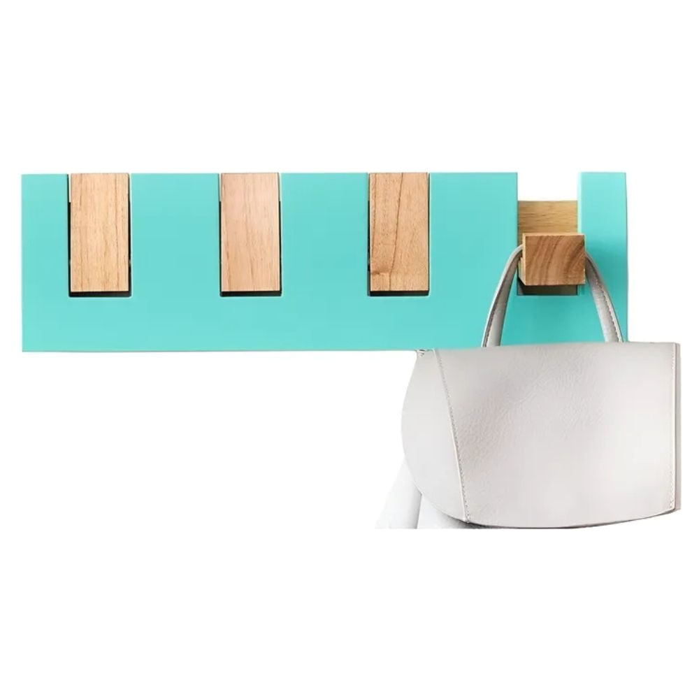 Perchero De Pared Madera Laqueada 4 Perchas Diseño Nórdico Color Aqua Y Paraíso