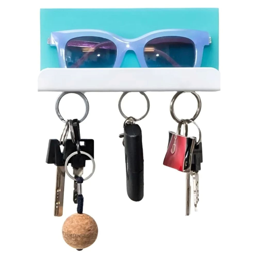 Porta Llaveros De Pared Magnético Y Estante Madera Y Chapa Color Aqua Y Blanco