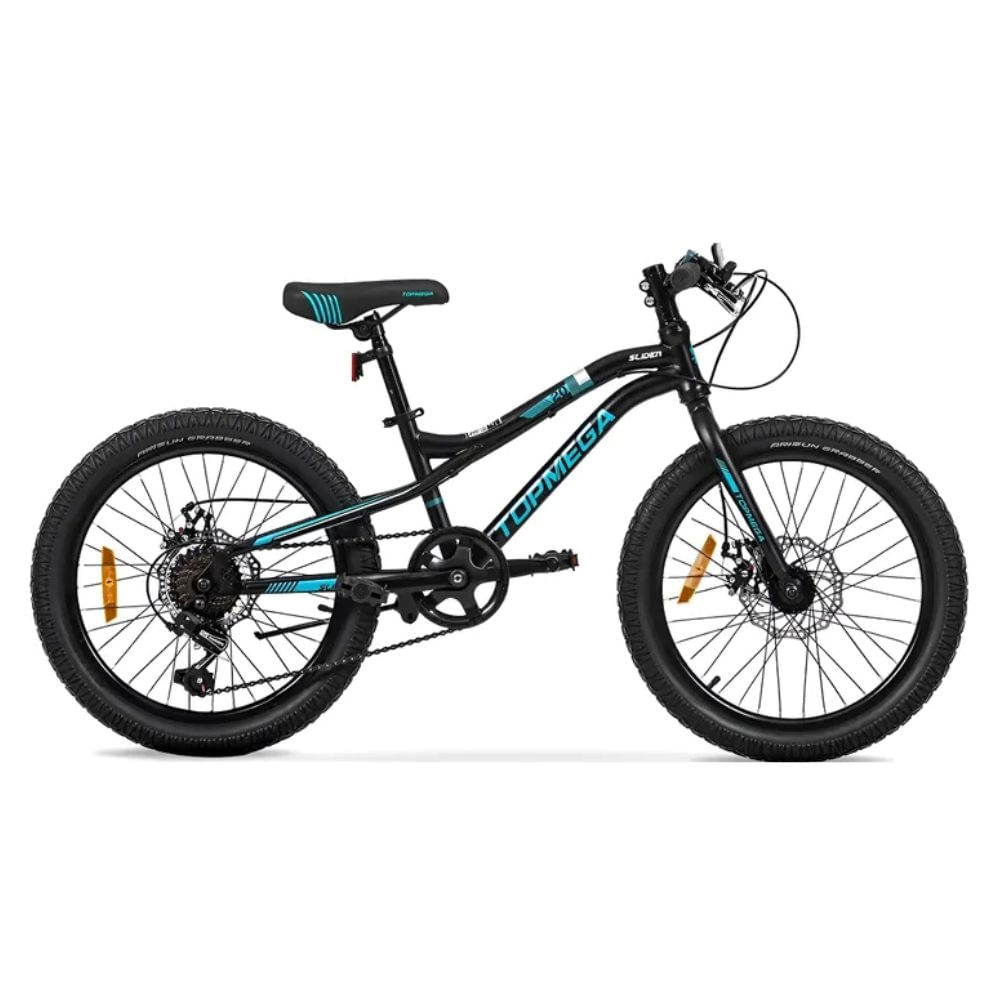 Bicicleta Mtb Niños R20 Topmega Slider 7vel Shim Freno Disco Color Negro/Celeste