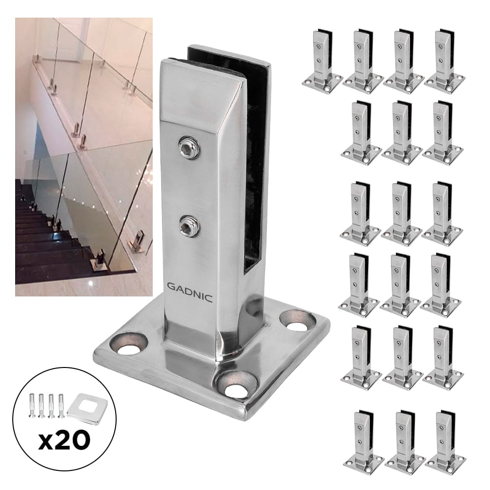 Kit x20 Mini Poste Gadnic Acero Inoxidable Para Barandas De Vidrio Balcones Piletas Escaleras
