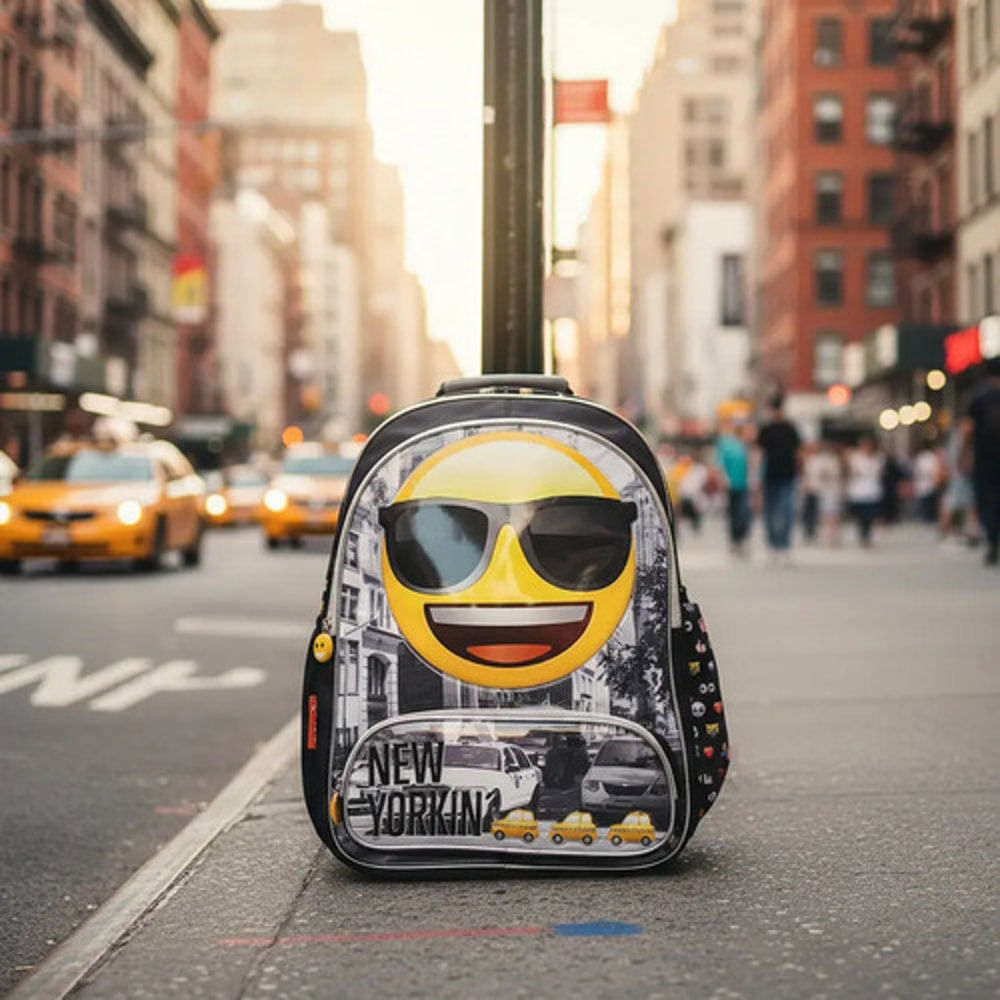 Mochila Espalda 18 Con Emoji New Yorkin Cresko Negro Emoji