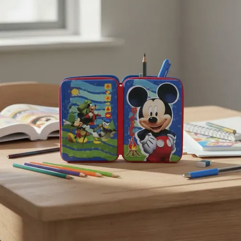Cartuchera Canopla Hojalata 2 Pisos Mickey Mouse Disney Azul Mickey Mouse
