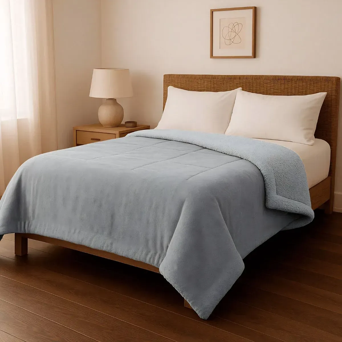 Edredón Flannel Con Corderito Queen Triple Capa Catana Home Gris