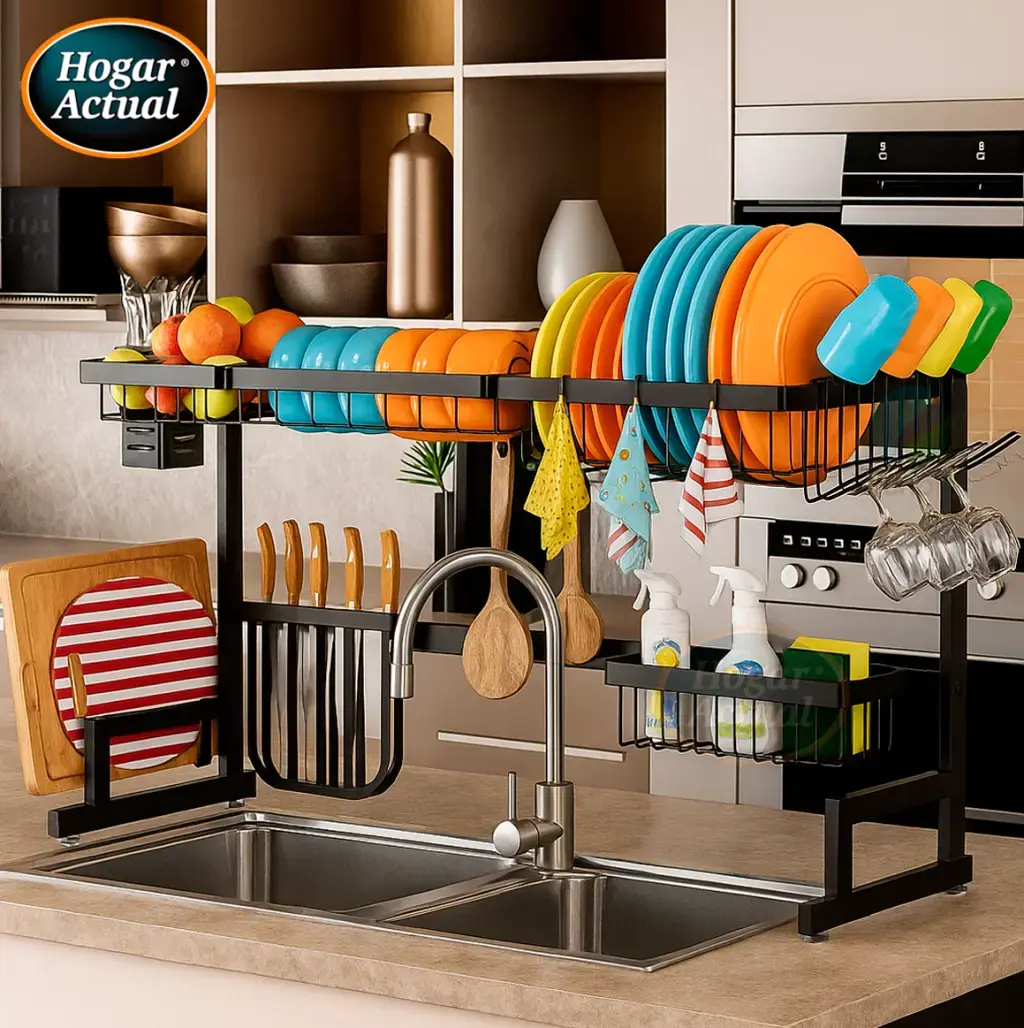 Seca platos Bacha Organizador 85cm Acero Inox 2 Pisos -Hogar Actual 142453