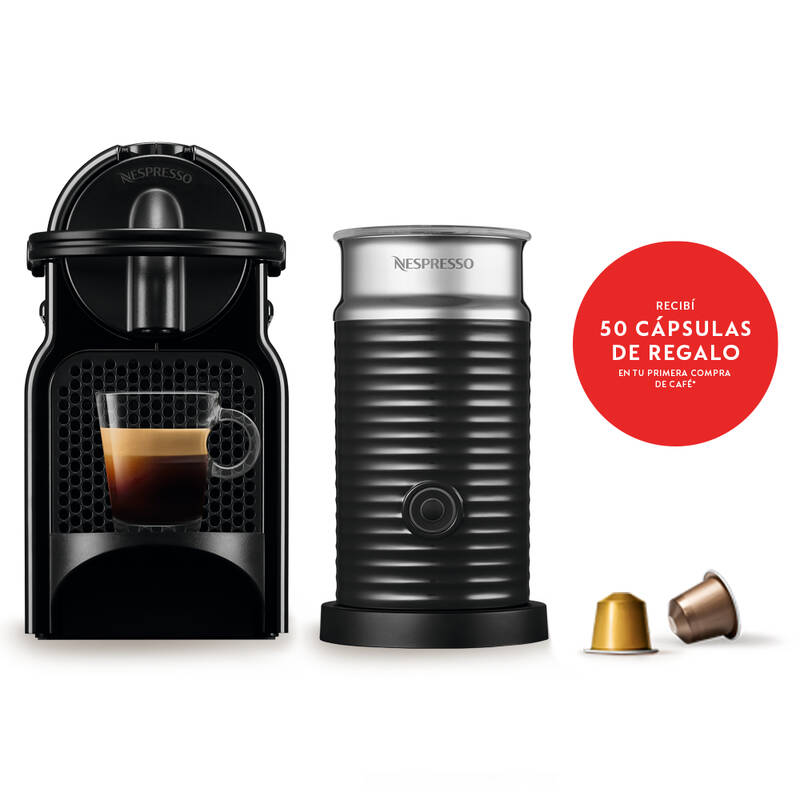 Cafetera de Capsulas Nespresso Inissia Black + Aeroccino 3
