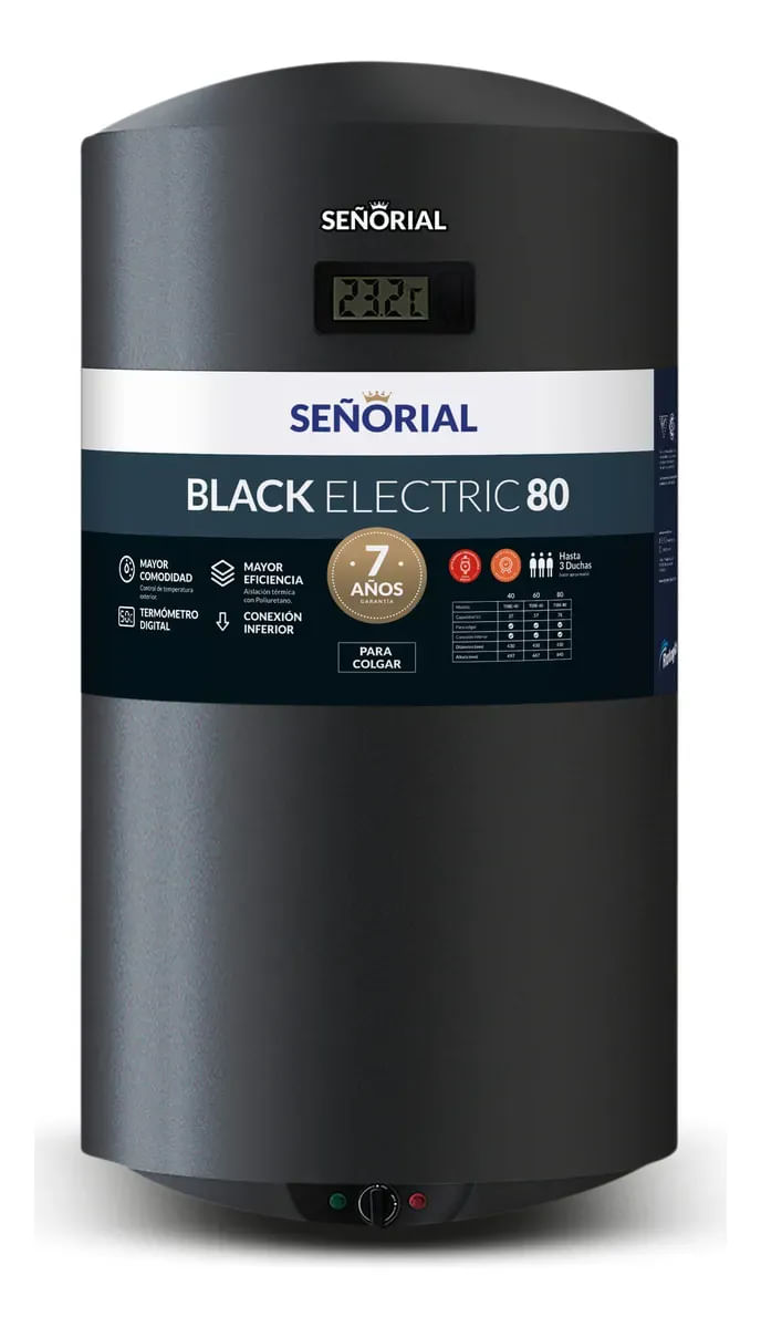 Termotanque Senorial Black Eléctrico Tsbe-80 78l C. Inferior Negro