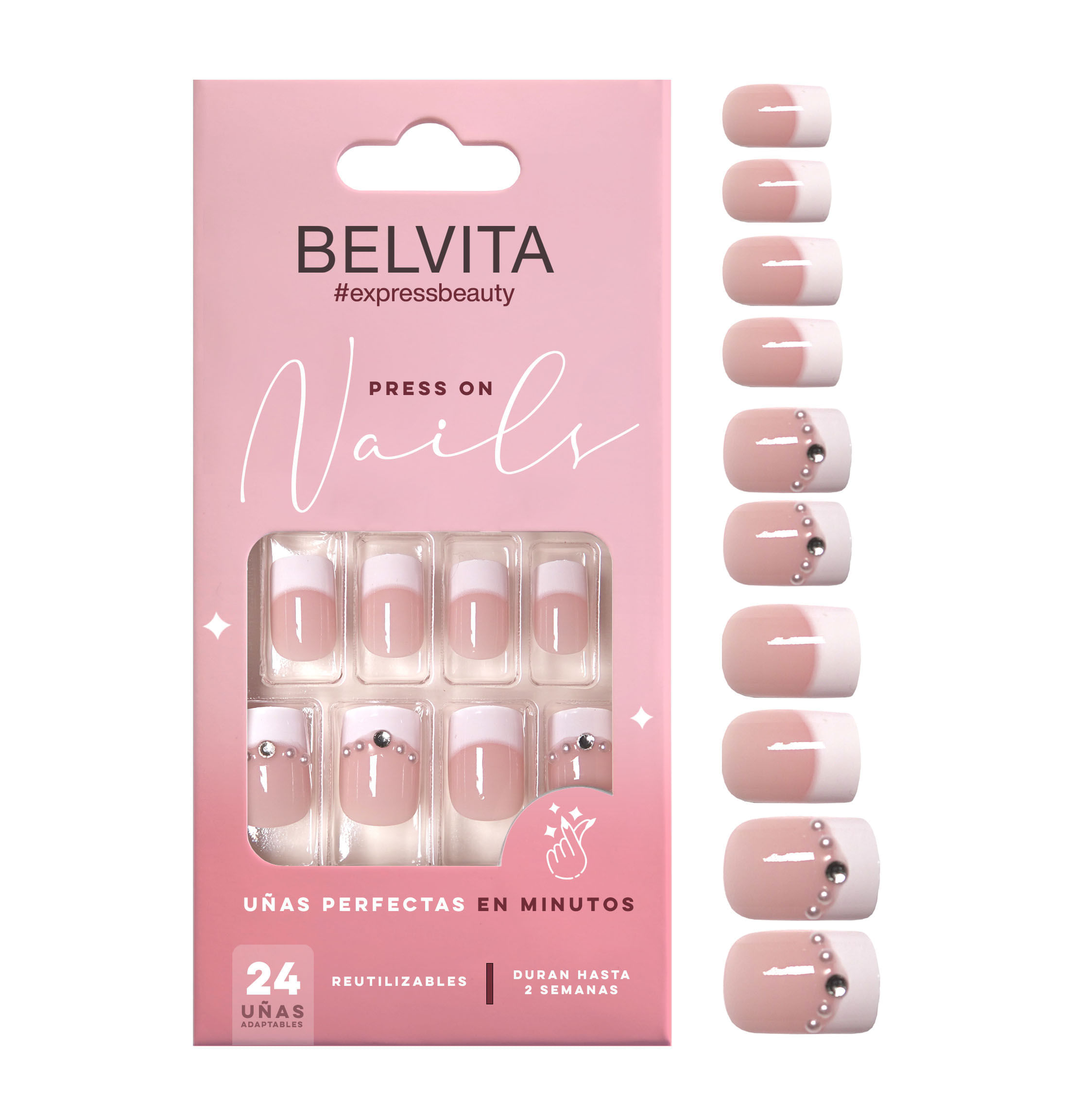 Kit UñAs Postizas Press On Y Stickers Cuadradas