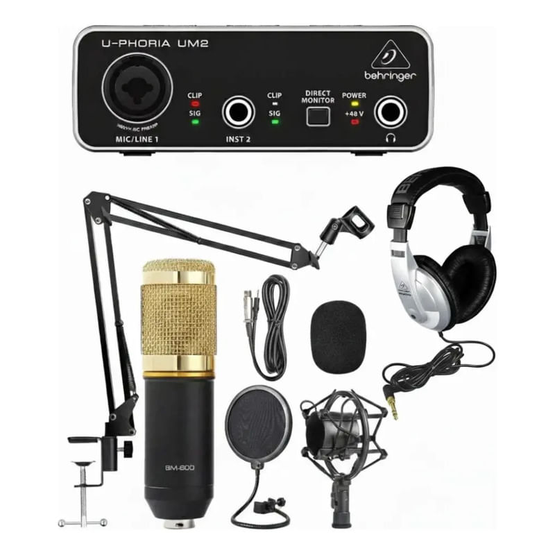 Kit Behringer Grabacion Um2 Condenser Nw-800 Hpm100 Estudio