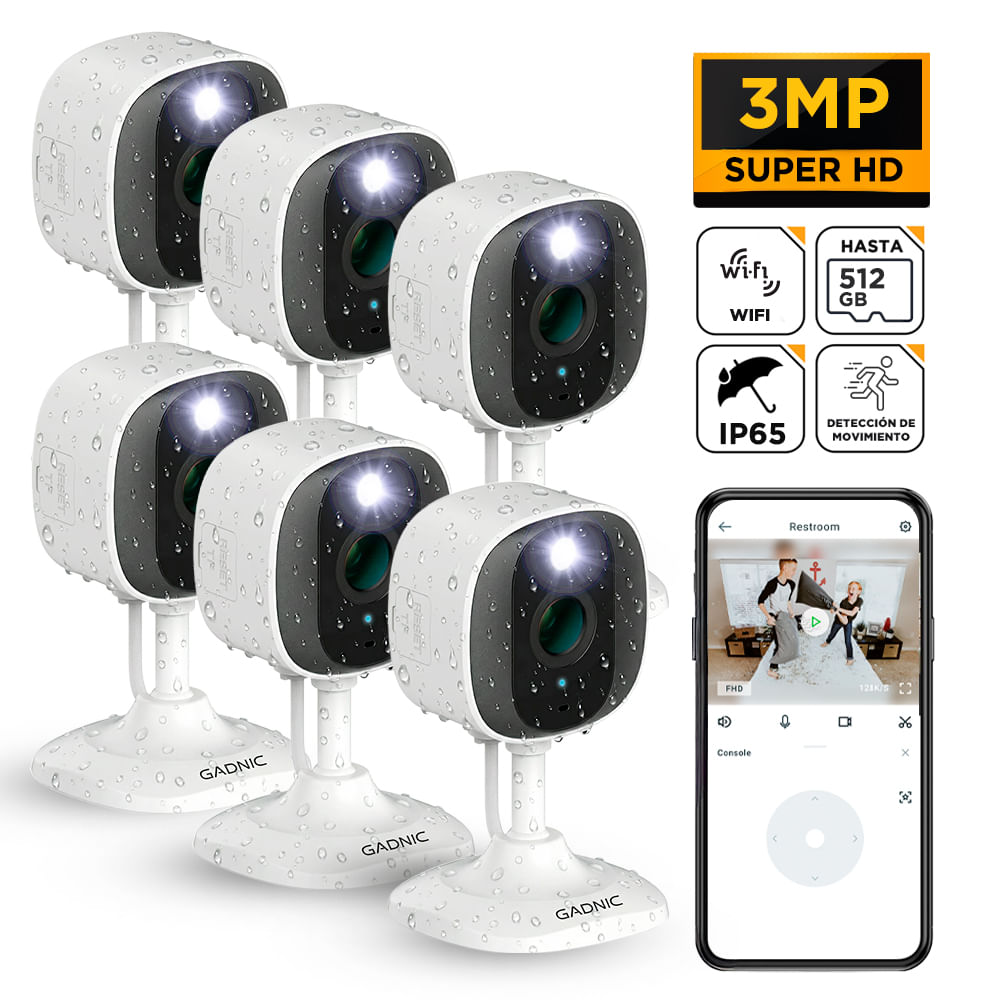 KIT X6 Cámara de Seguridad WiFi Gadnic Mini-G 2K Exterior Interior