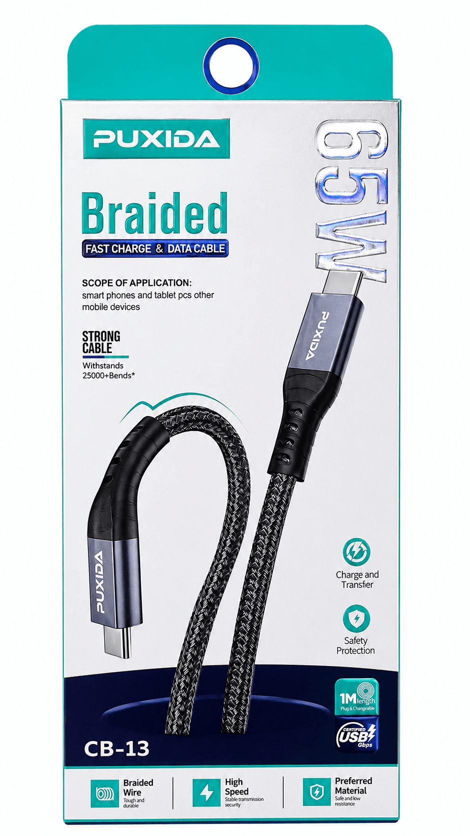 Cable Puxida Tipo C A Tipo C - Carga RáPida De 65w - Con Malla Trenzada
