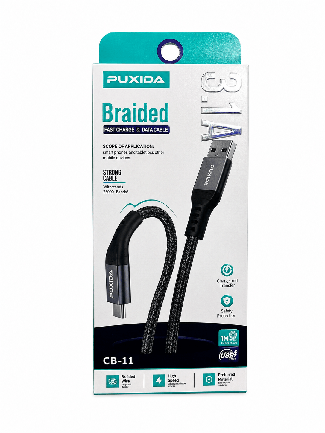 Cable Puxida Usb A Tipo C Reforzado Carga 3.1a - Con Malla Trenzada