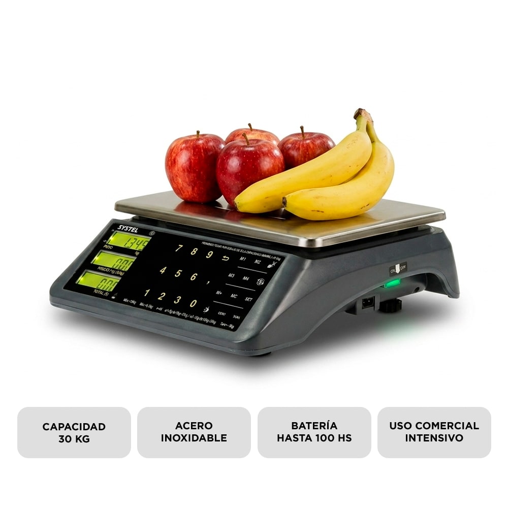 Balanza Comercial 30kg Systel Micra Con Batería 100 Hrs Acero Inoxidable