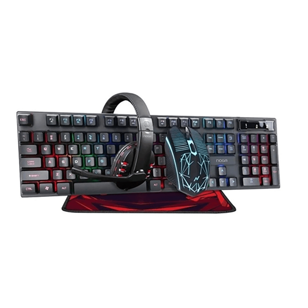 Teclado + Mouse + Auricular C/Mic + Pad Noga Nkb-407 Gamer Rgb Negro