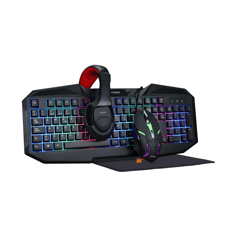 Teclado + Mouse + Auricular C/Mic + Pad Noganet Nkb-403 Gamer Negro