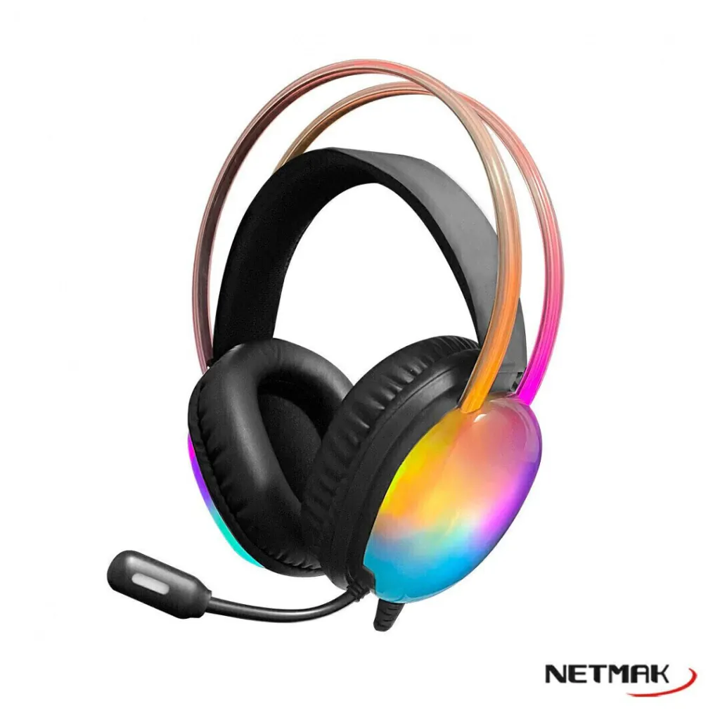 Auricular C/Microfono Gamer Netmak Nm-N25 Vincha Cable 3.5mm + Usb Luces Rgb Negro