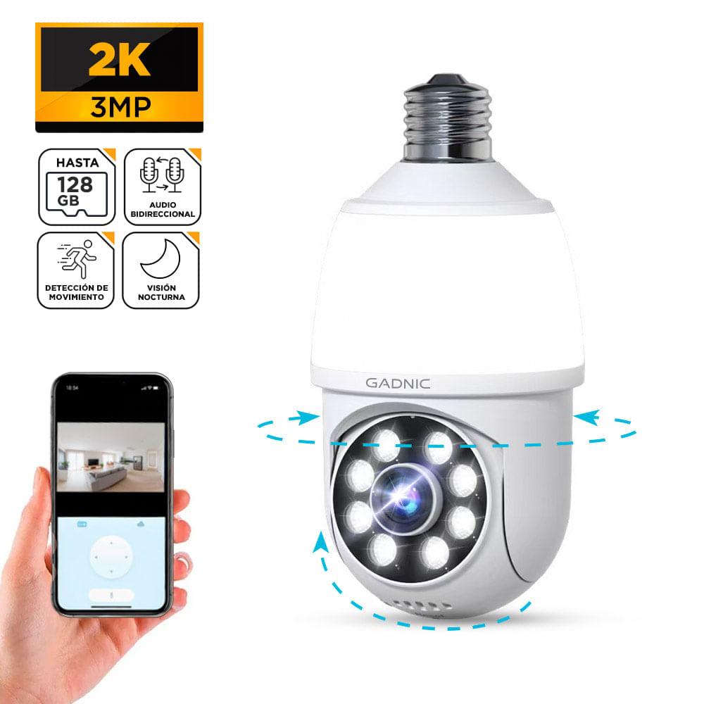 Cámara de Seguridad WiFi Gadnic Lámpara 360 3MP