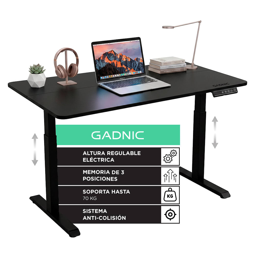 Escritorio Regulable Eléctrico Gadnic 120x60 Elevable Con Memoria Inteligente 3 Posiciones Negro