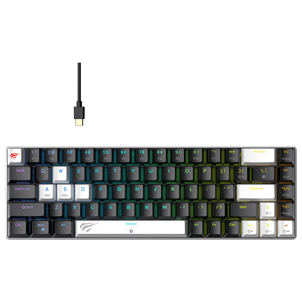 Teclado Gamer Havit Kb906l Mecanico 60 Usb C Negro Con Switch Blanco