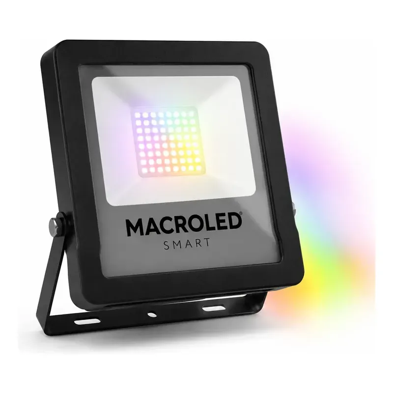 Reflector Led Smart Rgbw 50w Exterior Resiste Agua Macroled Negro Rgb