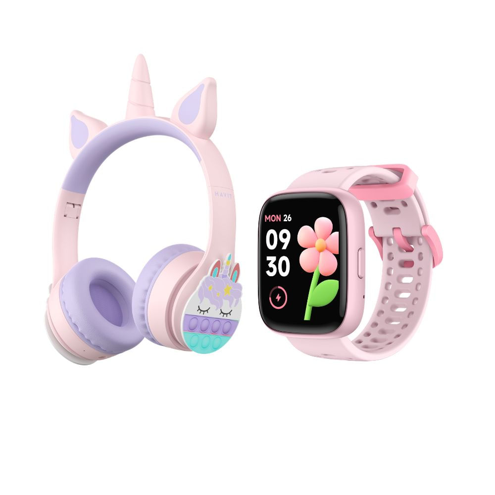 Reloj Inteligente Smartwatch Noak Rosa y Auriculares Unicornio Niños Havit Rosa