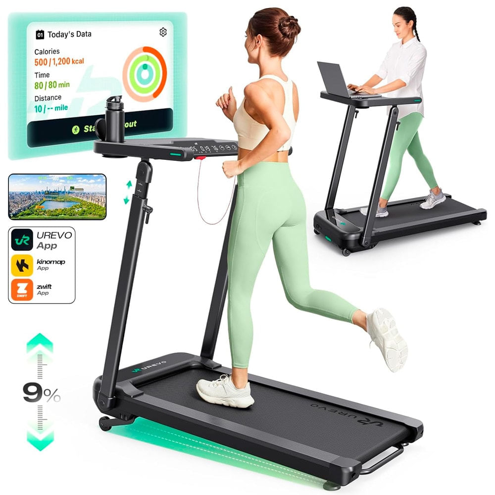 Cinta Para Correr Inteligente UREVO Foldi 3S Con Escritorio Ajustable Inclinación 9 App