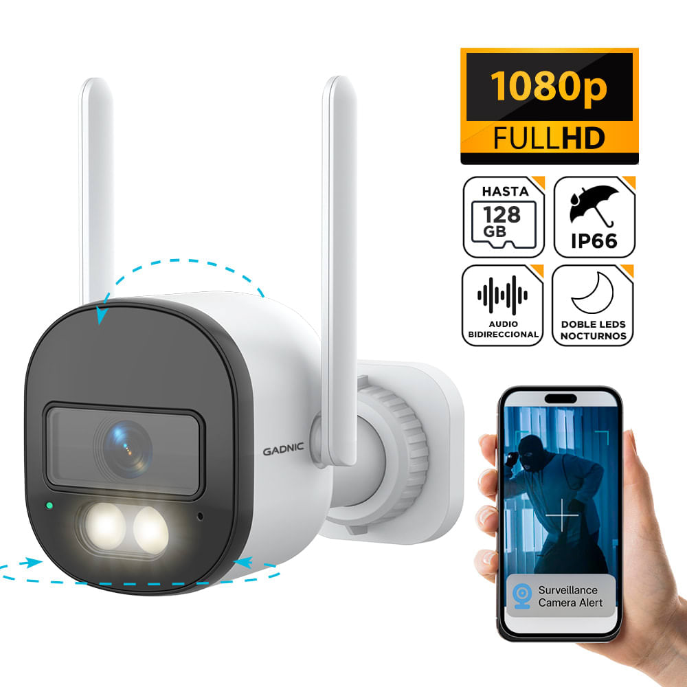 Cámara Seguridad Exterior Gadnic Wifi 2MP Doble LED Nocturno