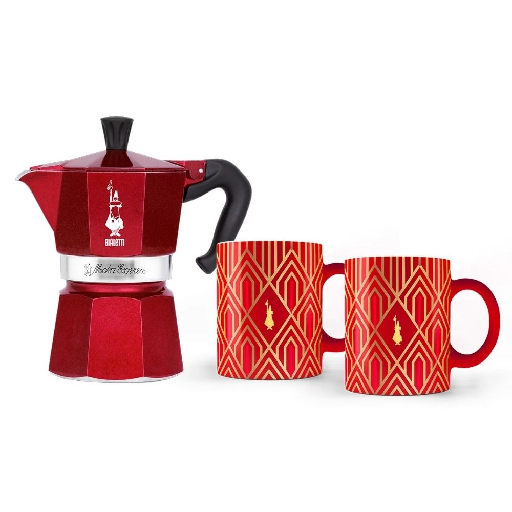 Cafetera Bialetti Moka Express Deco 6 Tazas + 2 Mugs Color Rojo