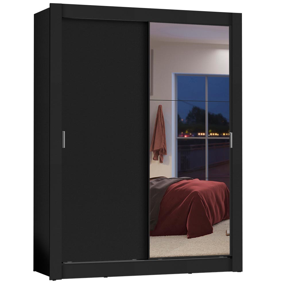 Placard Madesa Dallas Puertas Corredizas 1 Espejo 2 Cajones Negro