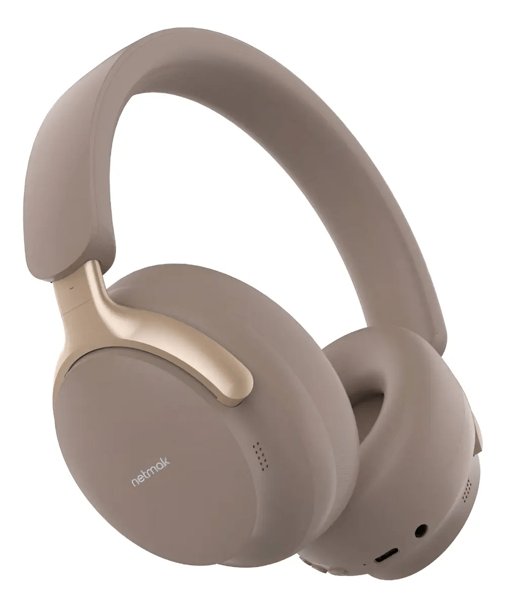 Auricular Vincha Inalambrico Netmak Bluetooth Beige con Estuche NM-ULTRA
